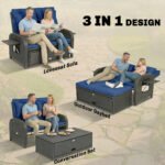 Patio Rattan Daybed, Wicker Outdoor Daybed with Storage Ottoman, Loveseat w/ Adjustable Backrest, Navy Blue - Image 4