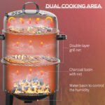 3-in-1 Vertical Charcoal BBQ Smoker Grill with 2 Cooking Areas and Thermometer - Image 5
