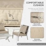 4 Pieces Patio Furniture Set with Cushions, Outdoor Wicker Conversation Sofa Sets, Aluminum Frame Sofa Sets for Backyard, Poolside, Garden, Beige - Image 5