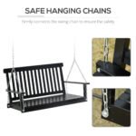 2-Seater Hanging Porch Swing Outdoor Patio Swing Chair Seat with Slatted Build and Chains, 440lbs Weight Capacity, Black - Image 4