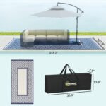 Reversible Outdoor Rug, Waterproof Plastic Straw with Carry Bag, 9' x 18', Blue & White Gourd Border - Image 3