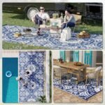Outdoor Rug for Patio, 9' x 18' Waterproof Large Mat, Reversible Plastic Straw Rug for Decor, Portable Outside RV Camping Area Carpet Mat for Backyard Porch Deck Picnic, Blue & White Floral - Image 5