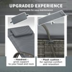Outdoor Chaise Lounge, 5-Level Adjustable Backrest Rattan Pool Lounge Chair with Wheels, Cushion & Headrest, Gray - Image 5