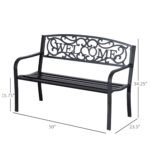 50" 2-Person Garden Bench Loveseat with Cast Iron Decorative Welcome Vines, Outdoor Patio Bench for Backyard, Porch, Entryway - Image 3