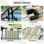 2 Piece Folding Chaise Lounge Pool Chairs with 5-level Reclining Back, Reading Hole, Side Pocket, Rainbow Striped - Image 5