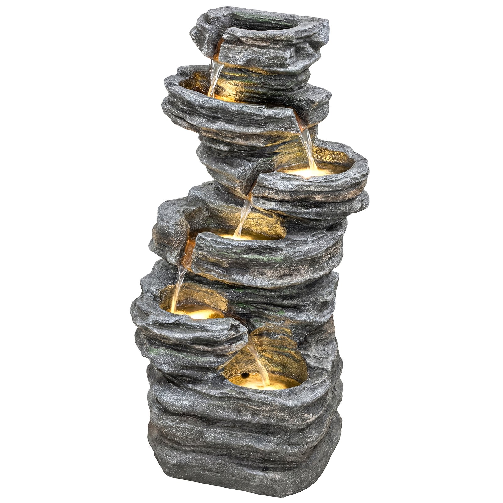 Xcw71a19d85214a36.jpg 40" Tall Outdoor Waterfall Fountain with LED Lights, 6-Tier Cascading Waterfall Feature, Resin Garden Fountain, Gray - Image 1