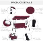 Outdoor Patio Swing Chair with Adjustable Tilt Canopy and Removable Cushion, Red - Image 7