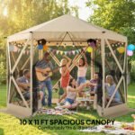 10 x 11 ft Pop Up Gazebo Screen Tent, Portable Instant Camping Canopy Screen House with Nettings, Carry Bag - Image 5