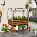 Raised Garden Bed with Legs and Cover, Metal Elevated Planter Box with Bottom Shelf and Liner for Vegetables, Brown - Image 2