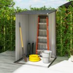 Outdoor 3.3' x 3.4' Lean-to Garden Storage Shed, Galvanized Steel Tool House with Lockable Door for Patio, Brown - Image 7