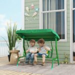 Kids Patio Swing Chair with Adjustable Canopy, Safety Belt for Patio, Garden, Poolside, Balcony, Dark Green - Image 2