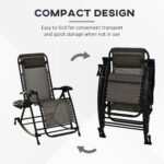 Outdoor Rocking Chairs, Foldable Reclining Zero Gravity Lounge Rocker with Pillow, Cup & Phone Holder, Combo Design with Folding Legs, Gray - Image 4