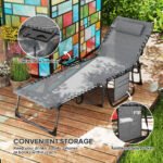 Folding Outdoor Chaise Lounge Chair Tanning Chair with 5-Level Adjustable Back, Side Table, Pillow, Pocket, Gray - Image 6