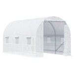 15' x 7' x 7' Walk-In Tunnel Greenhouse, Large Garden Hot House Kit with 6 Roll-up Windows & Roll Up Door, Steel Frame, White