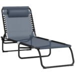 Folding Chaise Lounge Pool Chair with 4-Position Reclining Back, Breathable Mesh & Bungee Seat, Gray