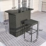 5 Piece Rattan Wicker Bar Set, High Top Outdoor Table and Chairs, Bar Height Patio Set, 2 Shelves & 4 Bar Stools, Gray - Image 3