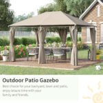 10' x 13' Outdoor Patio Gazebo Canopy Shelter with 6 Removable Sidewalls, & Steel Frame for Garden, Lawn, Backyard and Deck, Khaki - Image 8