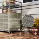 2-Tier Shelf PE Rattan Outdoor Bar Table, Glass Top Outdoor Serving Cart with Cabinet, Mixed Gray - Image 5