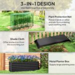 Galvanized Steel Planter Box with Crop Cage and Shade Cloth, Raised Garden Bed for Flowers, Veggies and Herbs, Dark Gray - Image 4