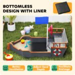 Kids Wooden Sandbox Pirate Ship Sandboat w/ Bench Seat Storage Space Ceder Wood, Gray - Image 6
