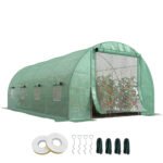 Steel Frame Walk-In Tunnel Greenhouse Garden Warm House Large Hot House Kit with Windows & Door, 19' x 10' x 7', Green