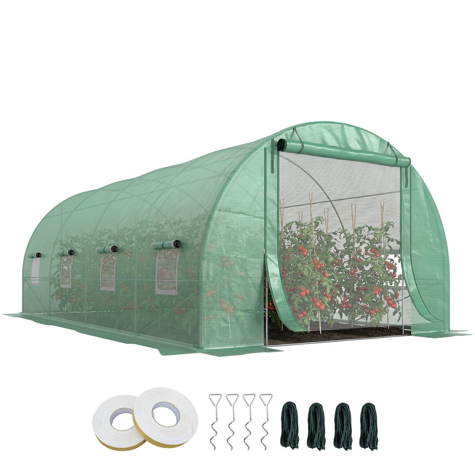 YBpa8119d95f5d5af.jpg Steel Frame Walk-In Tunnel Greenhouse Garden Warm House Large Hot House Kit with Windows & Door, 19' x 10' x 7', Green - Image 1
