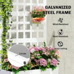 Galvanized Raised Garden Bed Planter Box with Trellis for Climbing Plants, Vegetable, Vines, 24" x 9" x 44.5", White - Image 4