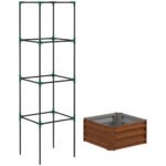 Galvanized Planter Box, 24" x 24" x 73.5" Raised Garden Bed with Tomato Cage for Climbing Vines, Brown - Image 8