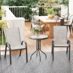 3 Pieces Bistro Set, Small Patio Furniture Set with Stackable Chairs and Glass Table for Backyard, Balcony, Gray - Image 2