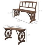 Patio Table and Chairs for 4 People, Wagon Wheel Design, Outdoor Furniture Set for Backyard, Garden, Carbonized - Image 3