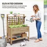 41" Raised Garden Bed Mobile Elevated Wooden Planter Box Stand with Wheels, Trellis and Storage Shelf, Dark Brown - Image 6