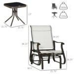 3-Piece Outdoor Gliders Set Bistro Set with Steel Frame, Tempered Glass Top Table for Patio, Garden, Backyard, Lawn, Cream White - Image 3