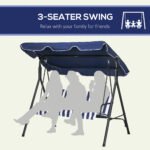 3-Seat Outdoor Patio Swing Chair with Cushion, Steel Frame Stand, Adjustable Tilt Canopy for Patio, Garden, Dark Blue - Image 6