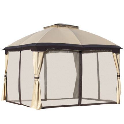 Hardtop Gazebo, 10 ft x 12 ft, with Hardtop Roof, Curtains, Netting and Hooks