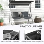 2-Seater Outdoor Porch Swing with Canopy and Table, Patio Swing Chair for Garden, Poolside, Backyard, Gray - Image 5