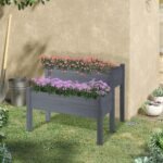 34"x34"x28" Raised Garden Bed 2-Tier Wooden Planter Box for Backyard, Patio to Grow Vegetables, Herbs and Flowers, Gray - Image 2