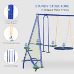 Metal Swing Set for Kids, 5 in 1 Outdoor Playset with Heavy Duty A-Frame Stand, 29.5" Saucer Swing, Slide, Teeter-Totter, Glider, for Backyard, Blue - Image 5