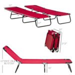 2 Piece Folding Chaise Lounge Pool Chairs, Outdoor Sun Tanning Chairs with 5-Level Reclining Back, Steel Frame for Beach, Yard, Patio, Red - Image 3