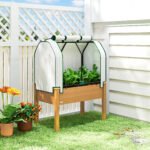 Raised Garden Bed with PE Greenhouse Cover Outdoor Planter Box for Herbs and Vegetables, 35 x 22 x 47 inch, Sand - Image 2