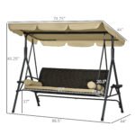 3-Seat Patio Swing Chair, Outdoor Canopy Swing Glider with Removable Cushion, Pillows, Adjustable Shade, and Rattan Seat, for Porch, Garden, Poolside, Backyard - Image 3