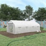 20' x 10' x 7' Walk-in Tunnel Greenhouse with Zippered Mesh Door & 8 Mesh Windows, Gardening Plant Hot House with Galvanized Steel Hoops, White - Image 2