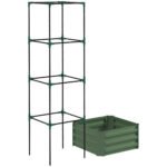 Galvanized Planter Box, 24" x 24" x 73.5" Raised Garden Bed with Tomato Cage for Climbing Vines, Green - Image 8