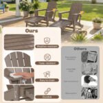 Folding Adirondack Chair Set of 2, HDPE Fire Pit Chair with Retractable Ottoman and Cup Holder, Brown - Image 4