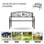 50" Vintage Bird Pattern Garden Cast Iron Patio Bench - Brown - Image 6