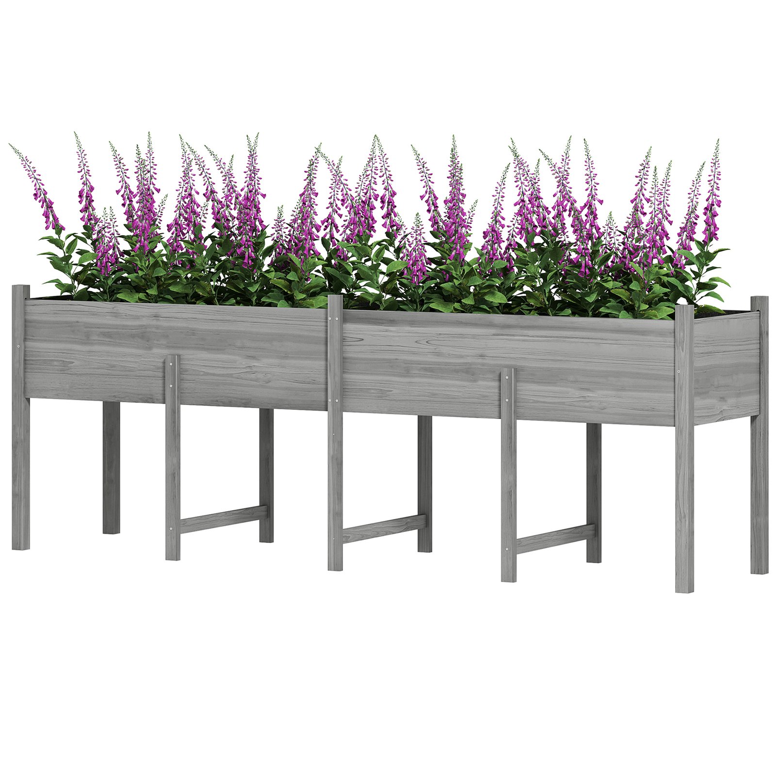 YRe272194930bc09e.jpg Wooden Raised Garden Bed, Large Elevated Planter Box with Legs, Bed Liner and Drain Holes, 7.4' x 1.8' x 2.6', Gray - Image 1