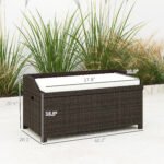 Outdoor Wicker Storage Bench with Storage & Cushion, Cream White - Image 3