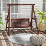 2-Seat Outdoor Swing Chair with Stand and Side Tables for Garden, Poolside, Backyard, Carbonized - Image 8