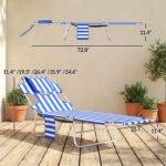 Tanning Chair with Face Hole, 5-Level Adjustable Outdoor Chaise Lounge Chair with Pillow for Beach, Pool, Blue Stripes - Image 3