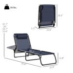 2 Folding Chaise Lounge Pool Chairs with 4-Position Reclining Back, Pillow, Breathable Mesh & Bungee Seat, Dark Blue - Image 3