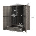 Outdoor Storage Cabinet with Shelves, Rattan Pool Towel Storage Cabinet with Removable Shelf & Drawer, Dark Gray - Image 3